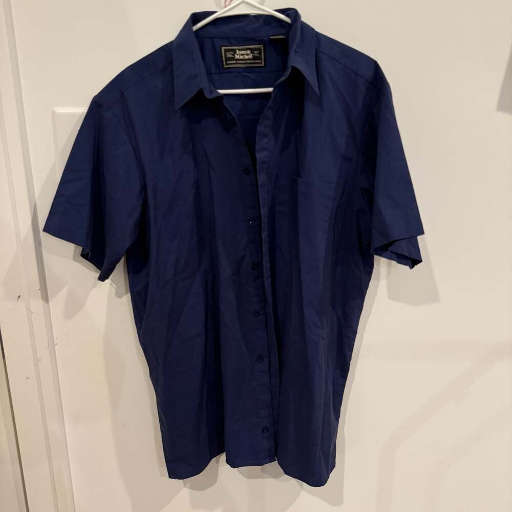 Vintage Jones & Mitchell Navy Blue Short Sleeve Button-Down Shirt